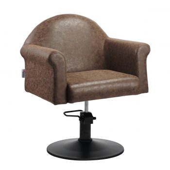 Fauteuil chic marron avec assise large et confortable pied rond noir mat