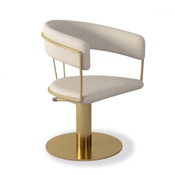fauteuil pour salon de coiffure chic et élégant avec sa forme arrondie et sa structure verni en doré