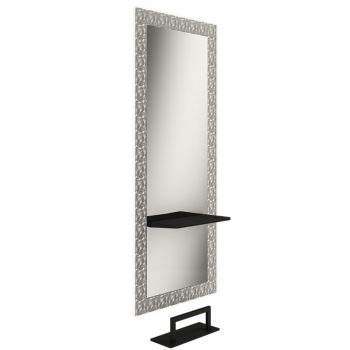 grand miroir rectangle avec décors feuillage sérigraphié et éclairage led ainsi qu'une tablette et porte séchoir