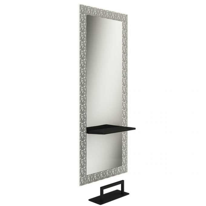 grand miroir rectangle avec décors feuillage sérigraphié et éclairage led ainsi qu'une tablette et porte séchoir