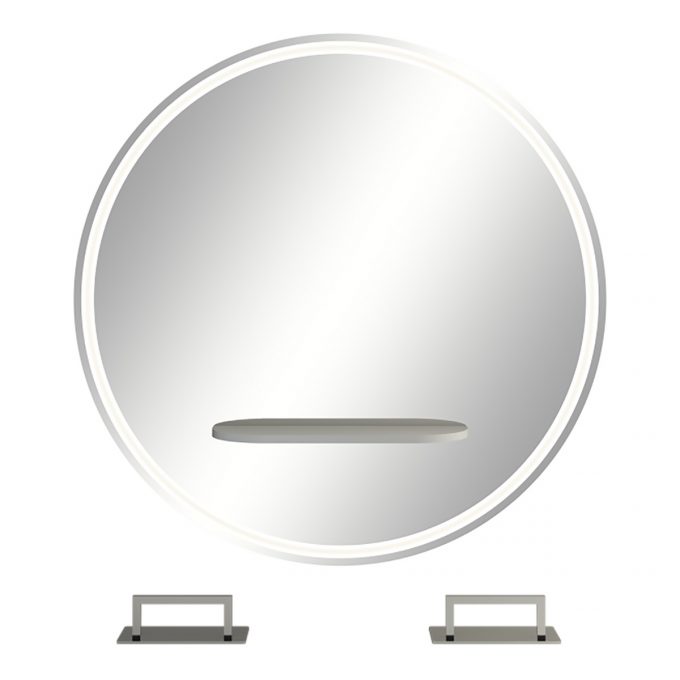 grand miroir rond de coiffure avec éclairage LED et tablette intégrés pour deux personnes