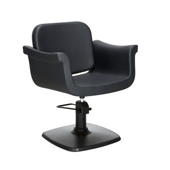 fauteuil de coiffure style élégant et chic avec accoudoirs recourbés, similicuir, pied carre, rond, étoile, noir ou inox