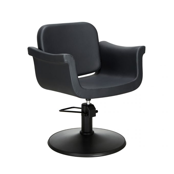 fauteuil de coiffure style élégant et chic avec accoudoirs recourbés, similicuir, pied carre, rond, étoile, noir ou inox