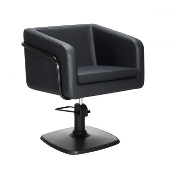 siège de coiffeur moderne forme carré avec structure en métal noir, pied carré noir, rond, ou étoile, avec pompe hydraulique, assise robuste et confortable