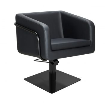 siège de coiffeur moderne forme carré avec structure en métal noir, pied carré noir, rond, ou étoile, avec pompe hydraulique, assise robuste et confortable