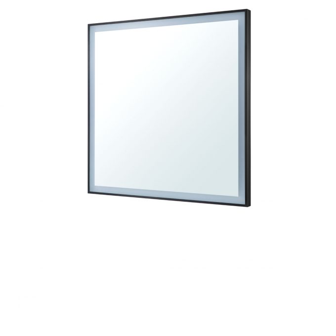 miroir carré pour salon de coiffure ou barber shop avec cadre en aluminium noir et éclairage led