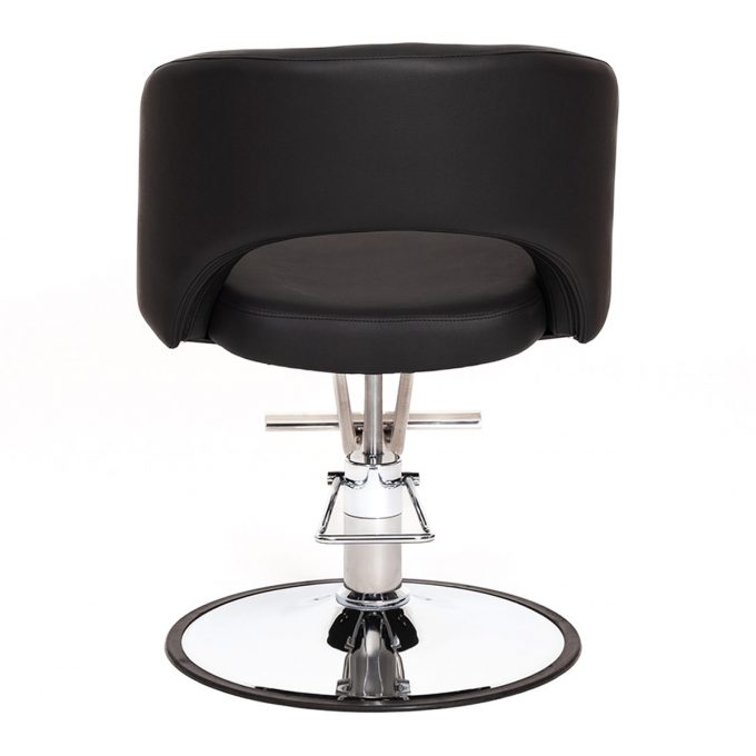 fauteuil de coiffure avec repose pieds intégré, similicuir noir et base ronde chromé avec pompe hydraulique