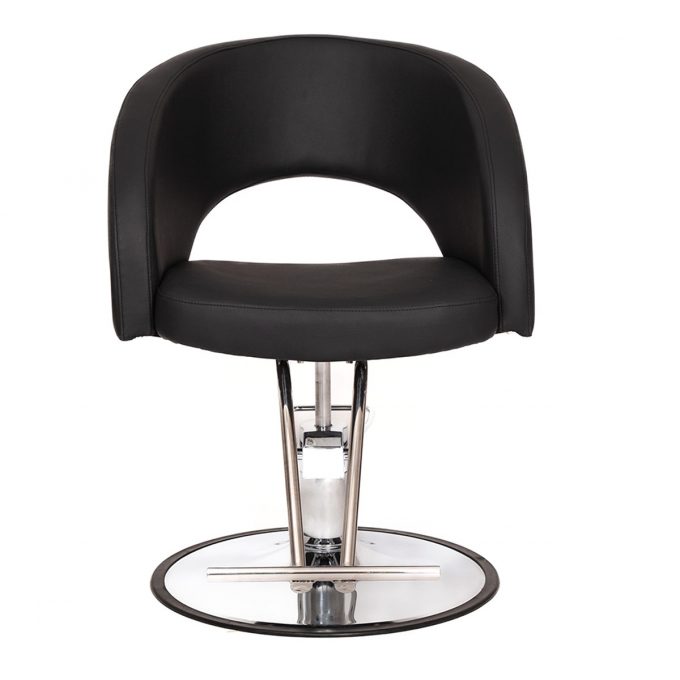 fauteuil de coiffure avec repose pieds intégré, similicuir noir et base ronde chromé avec pompe hydraulique