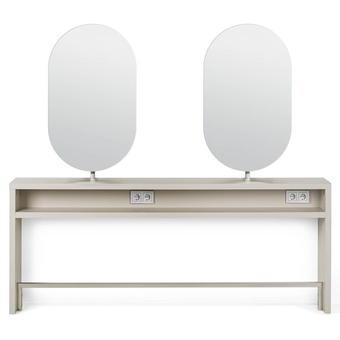 Poste de coiffage deux places avec grands miroirs ovales