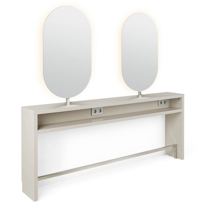 Poste de coiffage deux places avec grands miroirs ovales