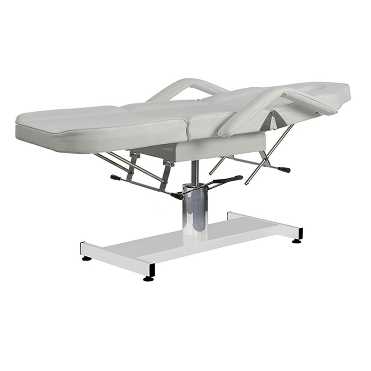 fauteuil d'esthétique à trois plans, réglages hauteur, inclinaison du dossier et jambes manuelles, porte rouleau inclus, existe en noir et en blanc