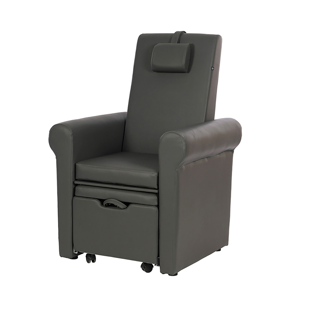 fauteuil pour pédicure avec logement coulissant pour bain de pied (non inclu) dossier inclinable par vérin à gaz, repose pieds réglable