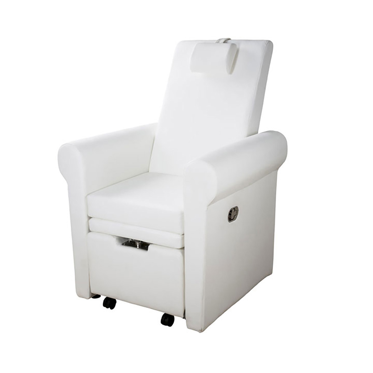 fauteuil pour pédicure avec logement coulissant pour bain de pied (non inclu) dossier inclinable par vérin à gaz, repose pieds réglable