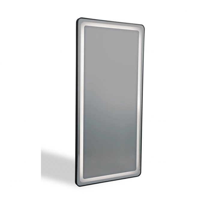 grand miroir rectangulaire avec miroir argenté et éclairage led intégré, contour noir, argent ou doré aux choix