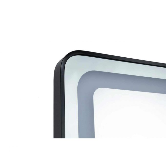 grand miroir rectangulaire avec miroir argenté et éclairage led intégré, contour noir, argent ou doré aux choix