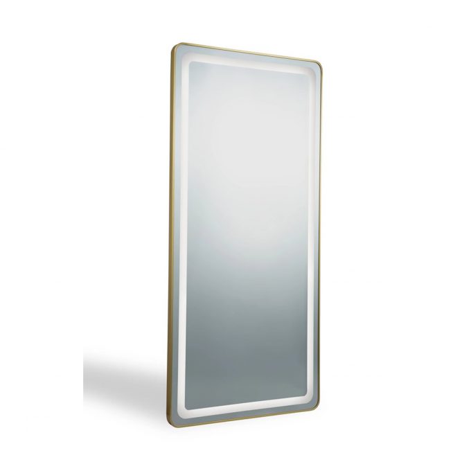 grand miroir rectangulaire avec miroir argenté et éclairage led intégré, contour noir, argent ou doré aux choix