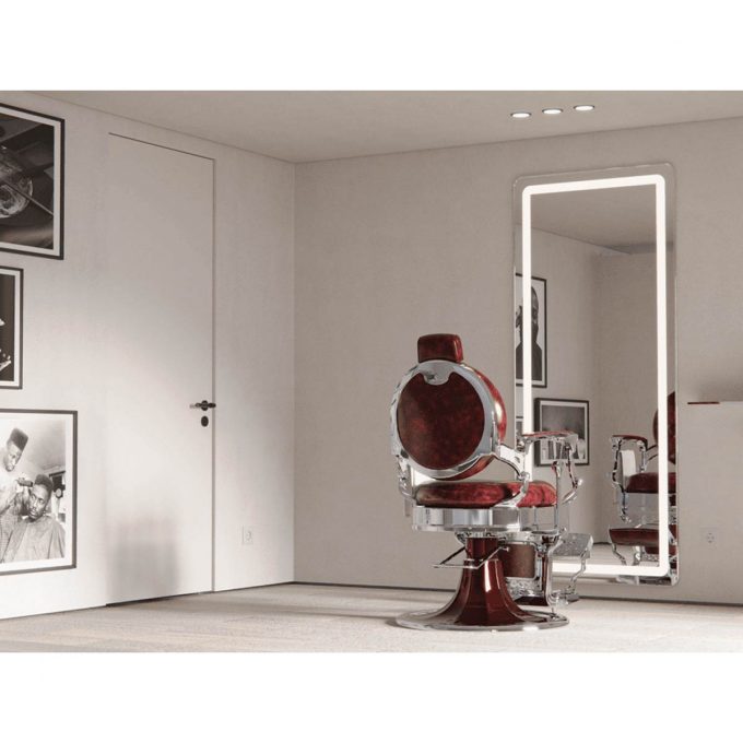 grand miroir rectangulaire avec miroir argenté et éclairage led intégré, contour noir, argent ou doré aux choix