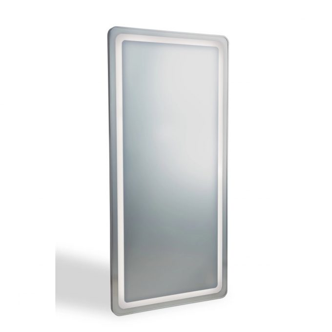 grand miroir rectangulaire avec miroir argenté et éclairage led intégré, contour noir, argent ou doré aux choix