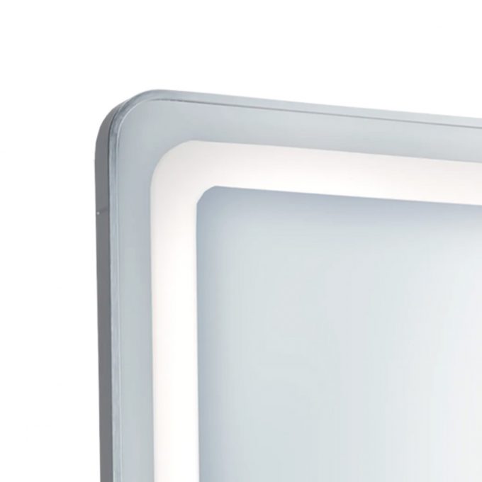 grand miroir rectangulaire avec miroir argenté et éclairage led intégré, contour noir, argent ou doré aux choix