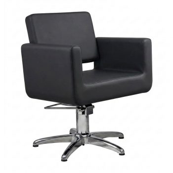 Fauteuil de coiffure noir avec assise monobloc et base étoile chromée avec pompe hydraulique