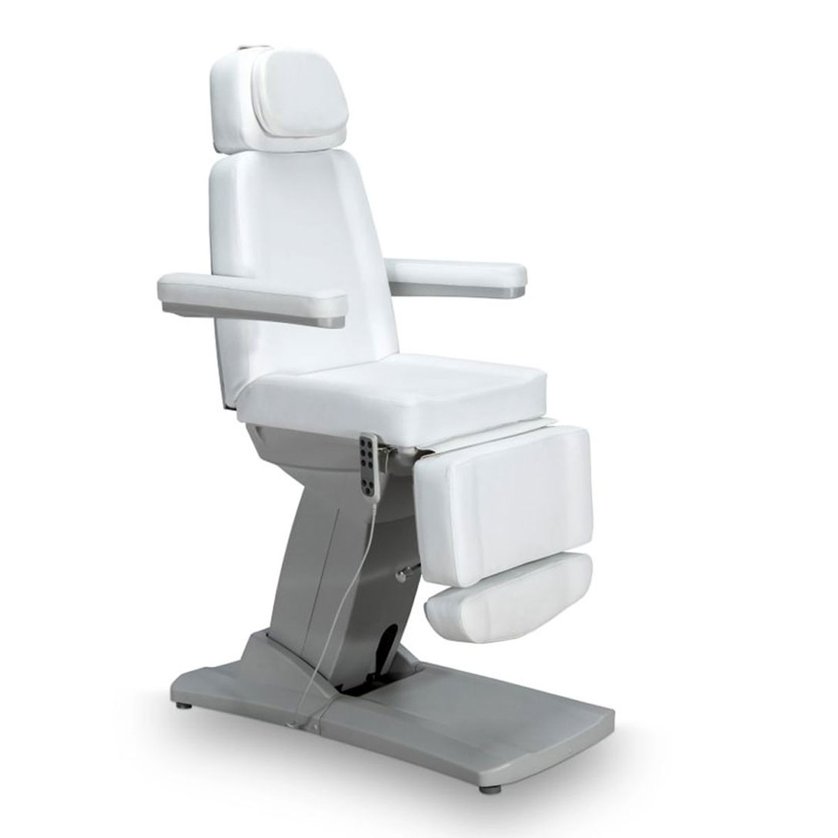 siège d'esthetique multifonction blanc avec trois moteurs pour régler la hauteur inclinaison dossier et assise