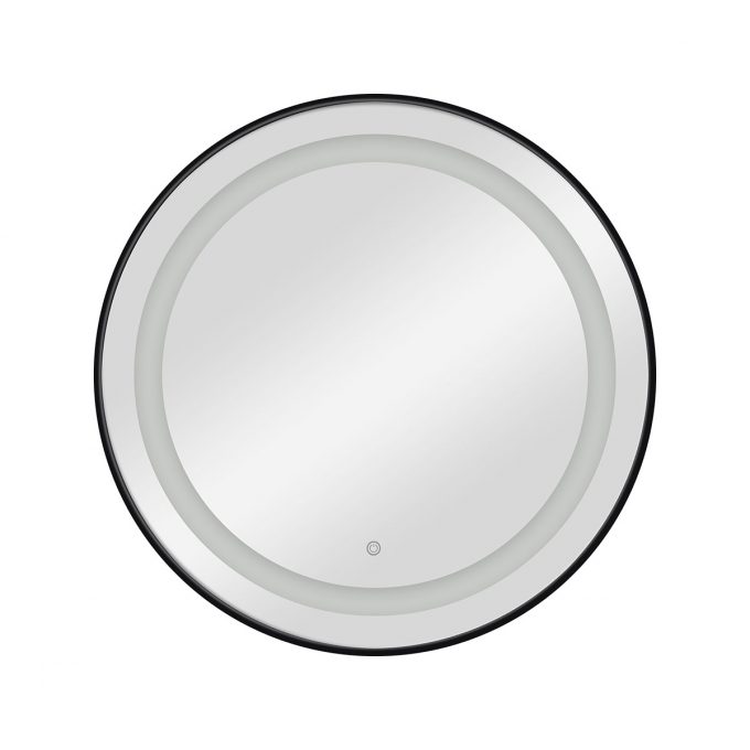 Miroir rond avec éclairage frontal double LED, réglage intensité par bouton, cadre en aluminium disponible en GOLD, BLACK, ou SILVER