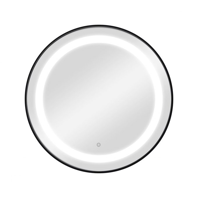 Miroir rond avec éclairage frontal double LED, réglage intensité par bouton, cadre en aluminium disponible en GOLD, BLACK, ou SILVER