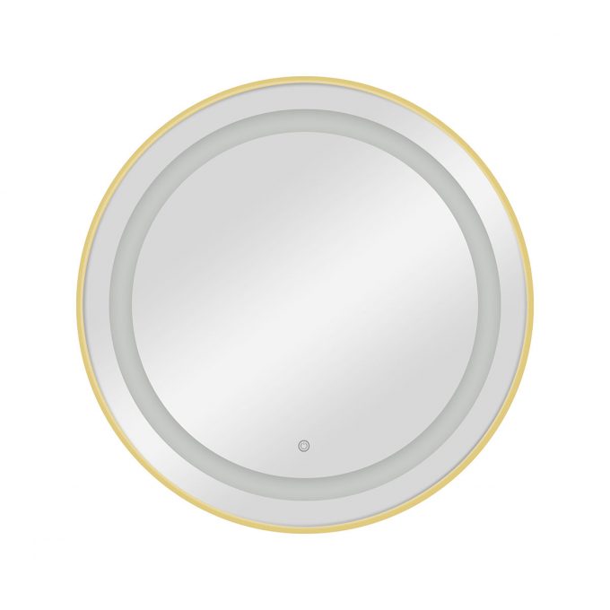 Miroir rond avec éclairage frontal double LED, réglage intensité par bouton, cadre en aluminium disponible en GOLD, BLACK, ou SILVER