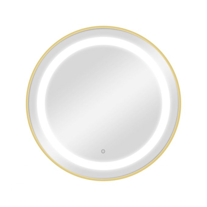 Miroir rond avec éclairage frontal double LED, réglage intensité par bouton, cadre en aluminium disponible en GOLD, BLACK, ou SILVER