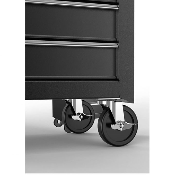Chariot à roulette en métal noir avec 5 tiroirs, fermeture centralisé à clé, roulettes anti poils