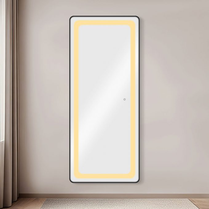 Grand miroir avec éclairage LED réglable au niveau de l'intensité et température de la couleur, disponible en contour, noir, gold et silver