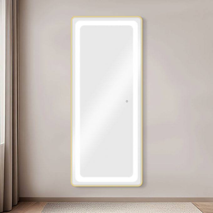Grand miroir avec éclairage LED réglable au niveau de l'intensité et température de la couleur, disponible en contour, noir, gold et silver