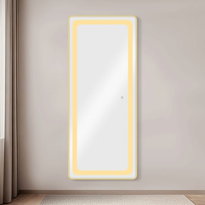Grand miroir avec éclairage LED réglable au niveau de l'intensité et température de la couleur, disponible en contour, noir, gold et silver