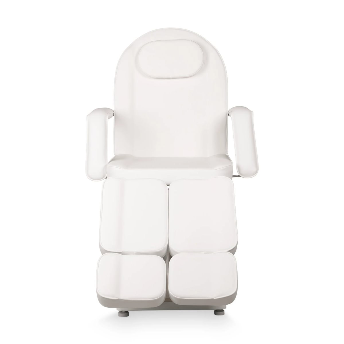 Fauteuil de pédicure MENSA W-OAK blanc avec base en bois et repose-pieds inclinables, hauteur réglable par pompe hydraulique