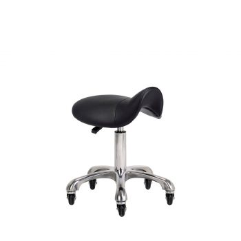 Tabouret de pédicure selle de cheval, noir, avec roulettes en silicone, règlage bas