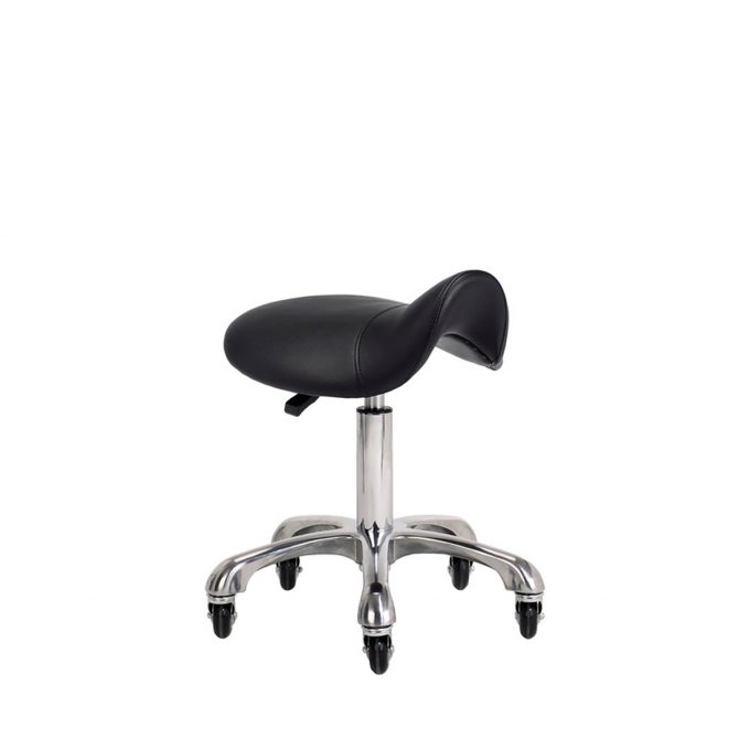 Tabouret de pédicure selle de cheval, noir, avec roulettes en silicone, règlage bas