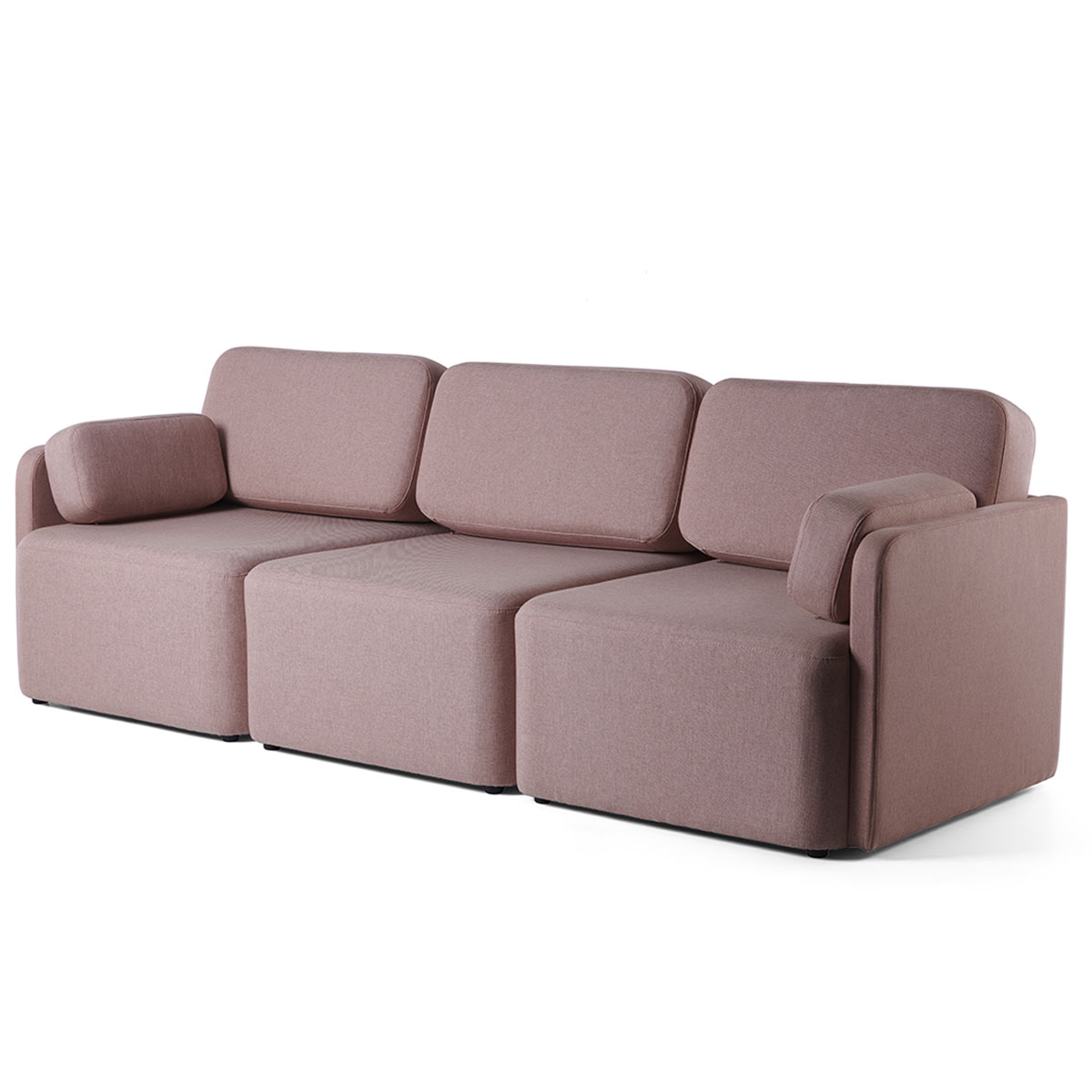 banquette d'attente trois places avec dossiers et assises rembourrées accoudoirs et coussins