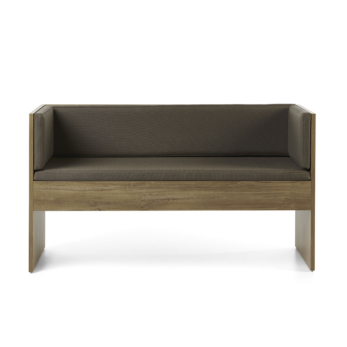 banquette deux places avec structure stratifié et assise en mousse tapissé d'un revêtement textile ou similicuir au choix