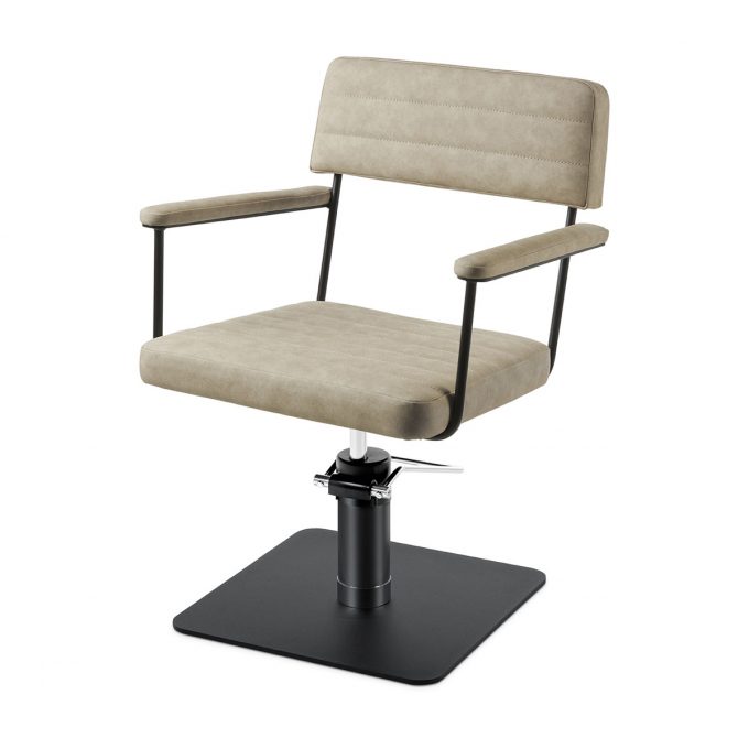 Fauteuil de coiffure structure métal noir avec accoudoirs est assises rembourrés bases aux choix, étoile, carré, rond noir ou inox