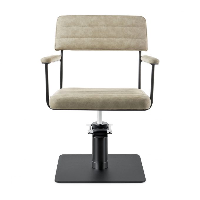 Fauteuil de coiffure structure métal noir avec accoudoirs est assises rembourrés bases aux choix, étoile, carré, rond noir ou inox