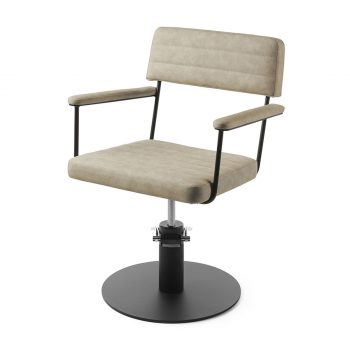 Fauteuil de coiffure structure métal noir avec accoudoirs est assises rembourrés bases aux choix, étoile, carré, rond noir ou inox