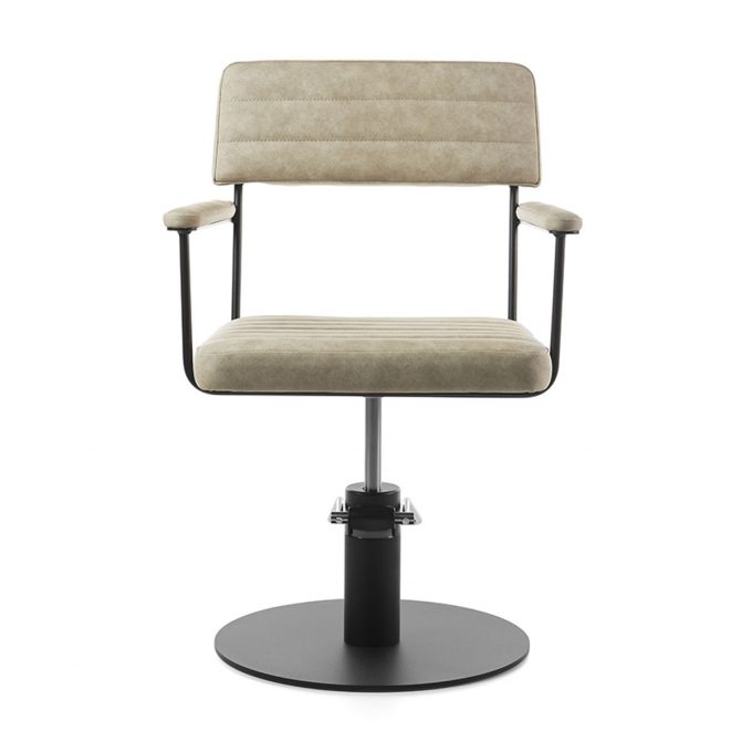 Fauteuil de coiffure structure métal noir avec accoudoirs est assises rembourrés bases aux choix, étoile, carré, rond noir ou inox
