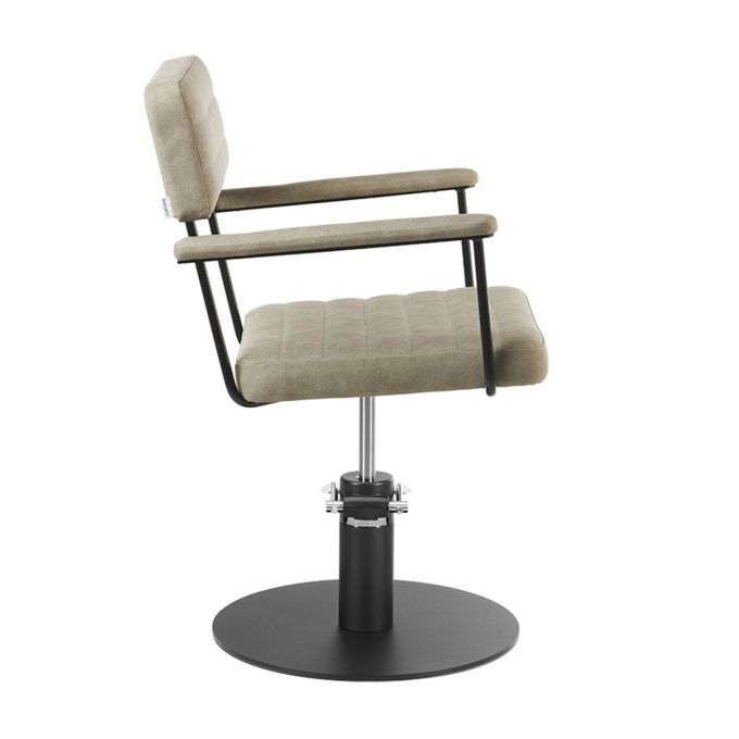 Fauteuil de coiffure structure métal noir avec accoudoirs est assises rembourrés bases aux choix, étoile, carré, rond noir ou inox