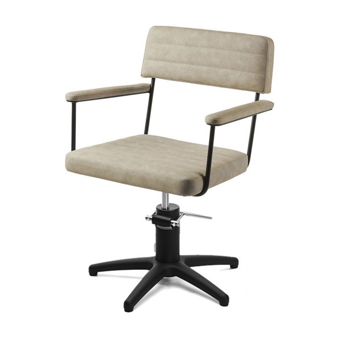 Fauteuil de coiffure structure métal noir avec accoudoirs est assises rembourrés bases aux choix, étoile, carré, rond noir ou inox