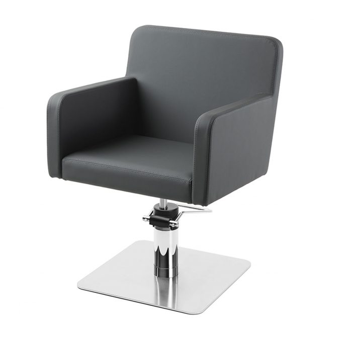 Fauteuil de coiffure avec assise carré rembourrage en mousse haute densité, revêtement en similicuir, base carré inox