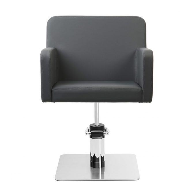 Fauteuil de coiffure avec assise carré rembourrage en mousse haute densité, revêtement en similicuir, base carré inox