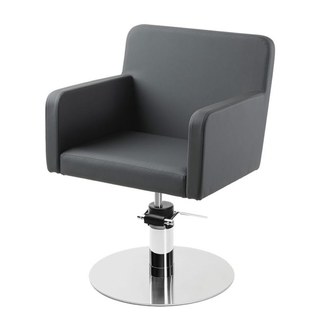 Fauteuil de coiffure avec assise carré rembourrage en mousse haute densité, revêtement en similicuir, base ronde inox