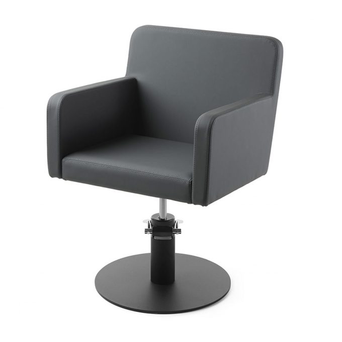 Fauteuil de coiffure avec assise carré rembourrage en mousse haute densité, revêtement en similicuir, base ronde noire