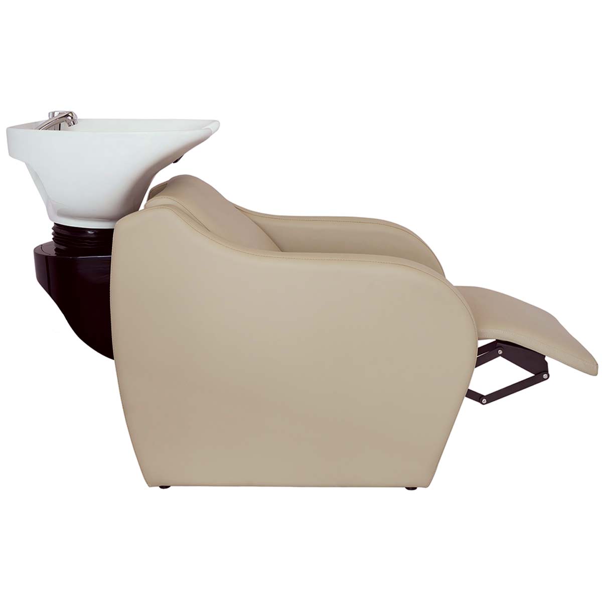 Bac à shampoing professionnel avec relève jambes électrique, confort optimal, finition beige