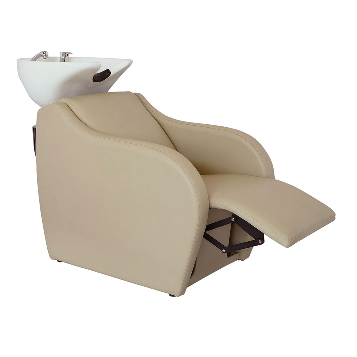 Bac à shampoing professionnel avec relève jambes électrique, confort optimal, finition beige